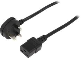 Cable BS 1363 G plug,IEC C19 female 1.5m black PVC 13A